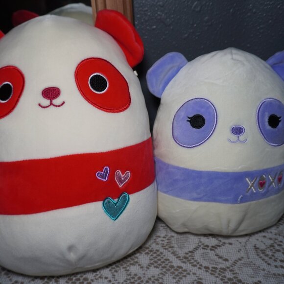 Squishmallows 12"  Prescott Purple Panda Penelope 15" Plush Red Panda Valentine - Picture 1 of 6